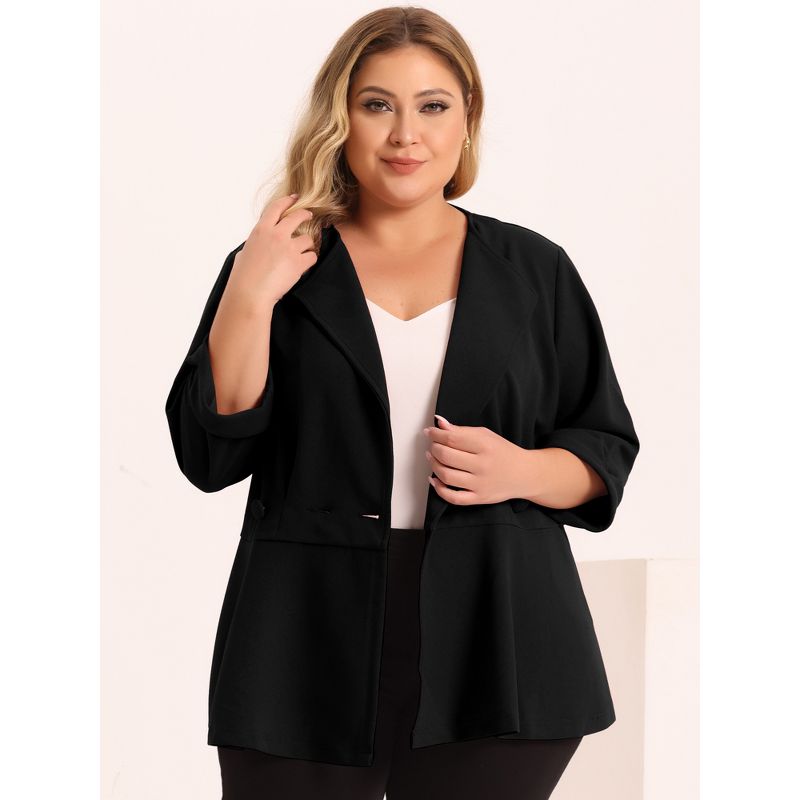Agnes Orinda Women's Plus Size Ruffle Peplum Ruched Curvy Formal Outfits Blazers, 3 of 8