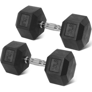Rubber Encased Hex Dumbbell Set, Cast Iron Weights with Anti-Slip Grip for Home Gym Strength Training - 1 of 4
