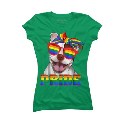 Adult Design By Humans Pit Bull Rainbow Pride Dog By Luckyst T-Shirt
