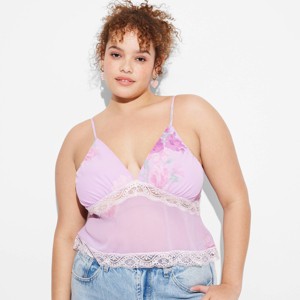 Women's Lace Trim Tank Top - Wild Fable™ Pink Floral - 1 of 3