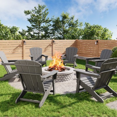 Modern HDPE Adirondack Chair Set of 6 - Oversize 380lb Capacity, Weather-Resistant Poly Lumber with Wood Texture for Deck, Pool, Porch Outdoor Use