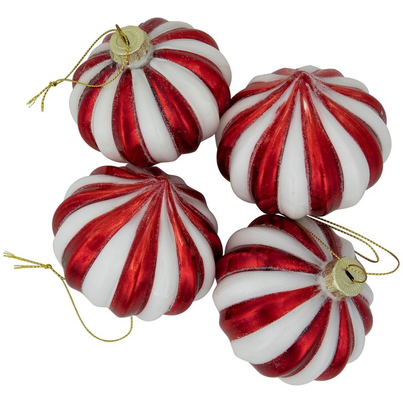 Northlight 4ct Red and White Glittered Candy Cane Onion Glass Christmas Ornaments 3", 4 of 6