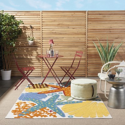 Coastal Charm Multicolor Synthetic 5'3" x 7'5" Indoor/Outdoor Rug