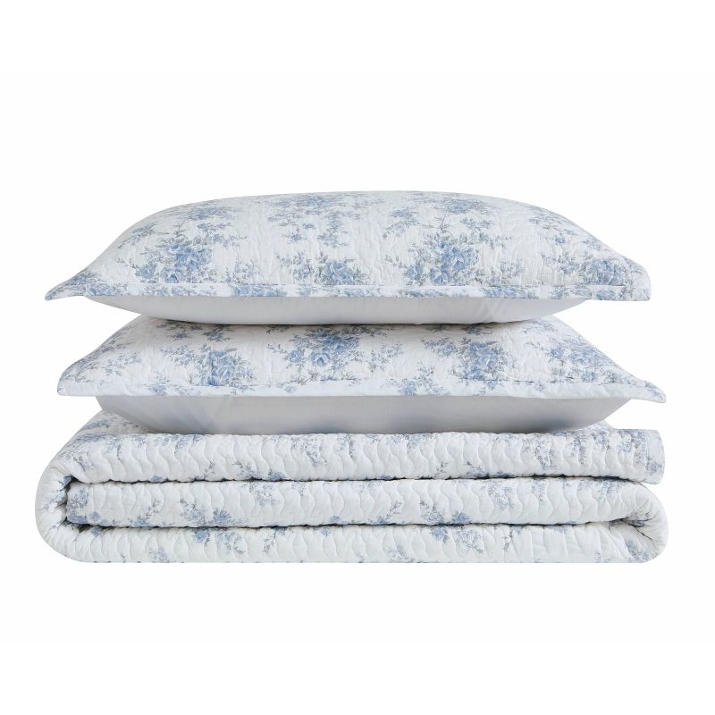 The Farmhouse by Rachel Ashwell British Rose Quilt Bedding Set White/Blue, 3 of 6
