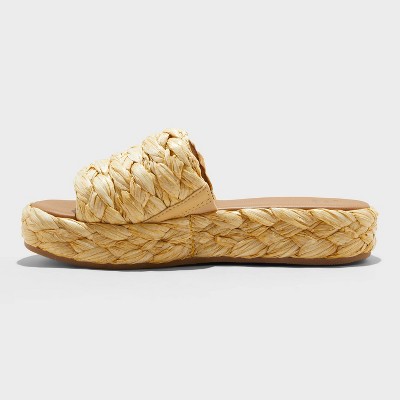 Women's Casey Braided Raffia Platform Slide Sandals - A New Day Beige