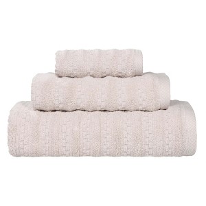 Waffle Textured Stripes Zero Twist Cotton Medium Weight Towel Set by Blue Nile Mills - 1 of 4