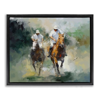 Stupell Industries Polo Players on Horses Black Framed Floater Canvas Wall Art