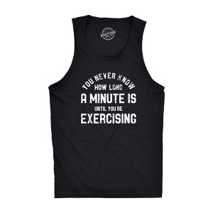 Mens You Never Know How Long A Minute Is Until Youre Exercising Fitness Tank Funny Workout Joke Tee For Guys - Crazy Dog Men's Tank Top - 1 of 4