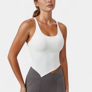 Anna-Kaci Active Women's Scoop Neck Racerback Tank Top with Handkerchief Hem and Built-In Shelf Bra for Low Impact Activity - 1 of 4