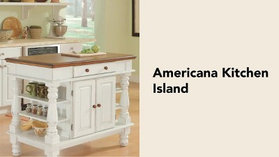 Americana Black Hardwood Kitchen Island with Shelves and Drawer