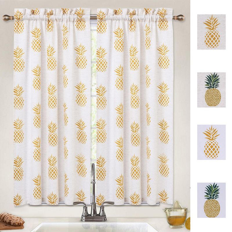 Whizmax Pineapple Print Linen Blend Kitchen Tier Curtains for Bathroom Small Half Window Cafe, 1 of 9