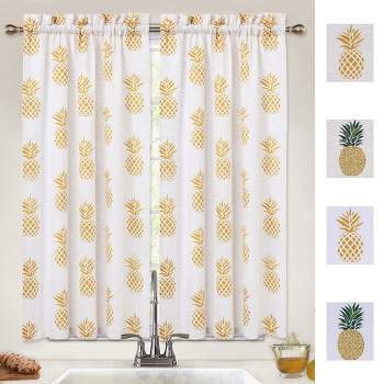 Whizmax Pineapple Print Linen Blend Kitchen Tier Curtains for Bathroom Small Half Window Cafe