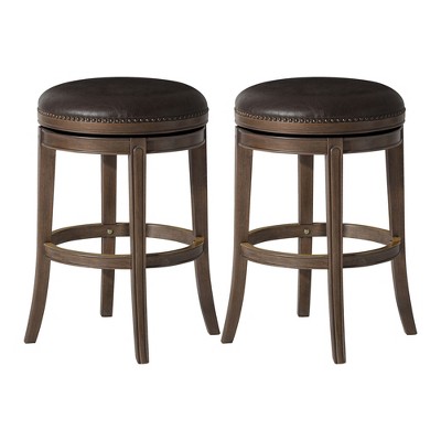 Maven Lane Alexander Rotating Backless Kitchen Stool in Vegan Leather Seat, Set of 2