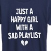 Women's - Instant Message - Happy Girl Sad Playlist Short Sleeve Graphic T-Shirt - 2 of 4