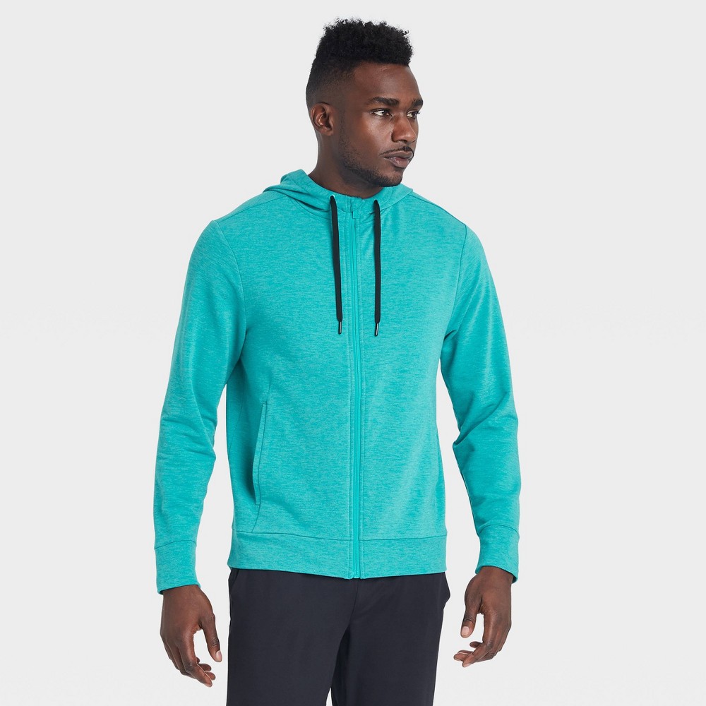 Size Small Men's Soft Gym Full-Zip Hooded Sweatshirt - All in Motion Turquoise S