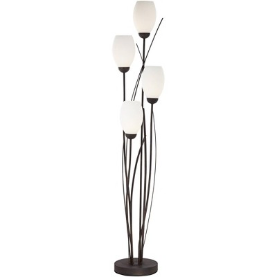 White Cased Glass Torchiere Floor Lamp with Metal Frame