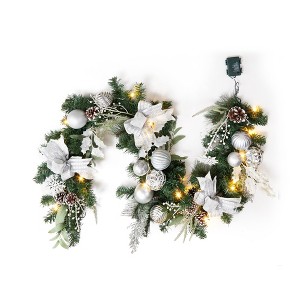 9 Ft Realistic Christmas Garland, Real Touch Pine Garland for Mantle, Dense Artificial Greenery Garland, for Fireplace Stairs Railing Dining Table - 1 of 4