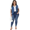 Women's Plus Size Jean Button Down V Neck Sleeveless Casual Denim Vests  - Agnes Orinda - 3 of 4