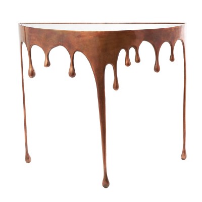 Olivia & May Aluminum Drip Console Table with Melting Designed Legs and Shaded Glass Top