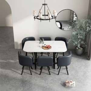 NicBex 7 Pieces Dining Table Set for 4-6,Modern 59 Inch Kitchen Table and 6 PU Leather Chairs,Dining Room Table with Metal Base - 1 of 4