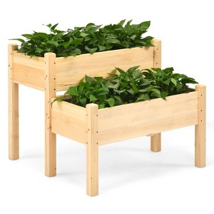 Tangkula 34'' x 34'' Wooden 2 Tier Raised Garden Bed Elevated Planter box w/8 Drainage Holes Outdoor Planter Box for Vegetables - 1 of 4