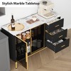 46.4" Fluted Buffet Sideboard Cabinet with Faux Marble Top, Large Kitchen, Dining Room Storage with 2 Glass Doors, 3 Drawers Adjustable Shelves - 2 of 4