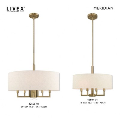 Antique Brass 4-Light Drum Chandelier with Oatmeal Shade