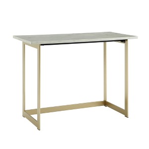 42" Contemporary Modern Faux Marble Writing Desk White Marble/Gold - Saracina Home: Luxury Glam Style, Steel Hardware, No Storage - 1 of 4