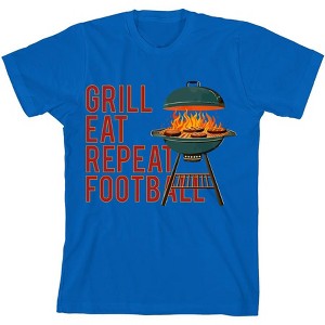 Grill, Eat, Repeat, Football Youth Crew Neck Short Sleeve Tee - 1 of 2