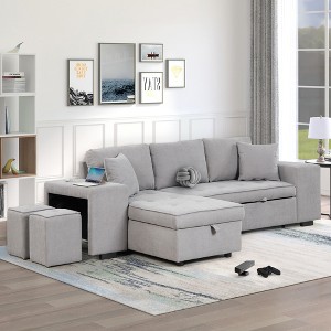 104.5" Reversible L-Shape Sleeper Sectional with Storage Chaise & 2 Stools - Convertible 3-Seat Sofa Bed for Living Room - 1 of 4