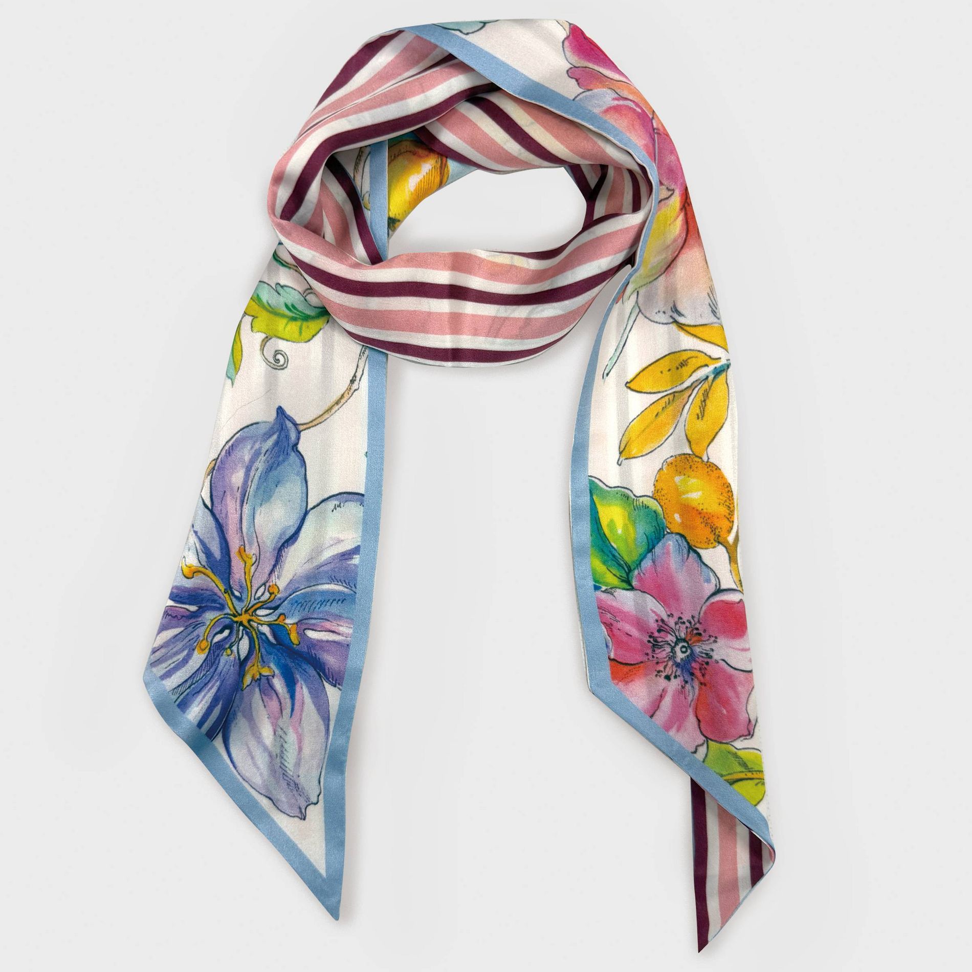 Women's Floral Printed Skinny Silk Scarf - A New Day™ Purple