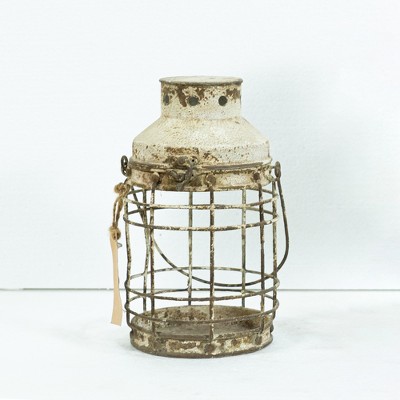 Vintage Metal Lantern with Rustic Finish, 10" Tall, Indoor & Outdoor Decor Light, Small Size, 1pc