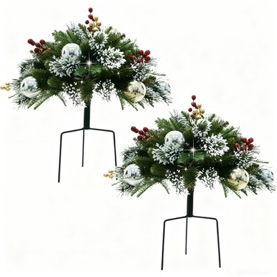 2-Pack Round Staked Christmas Trees - Outdoor/Indoor Holiday Decor w/ Realistic Design for Yard, Garden & Home