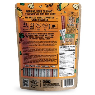 Righteous Felon Craft Jerky Lil Rebels Street Taco Mini Meat Sticks - 7oz/14ct