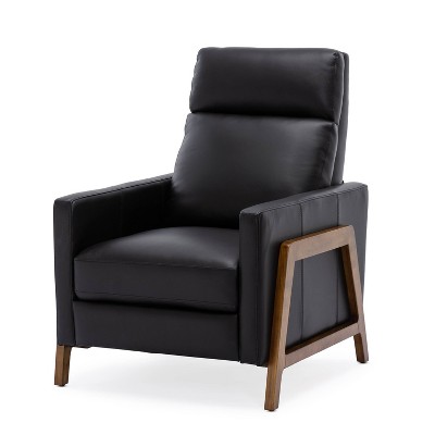 Reed Black Leather and Wood Push Back Recliner