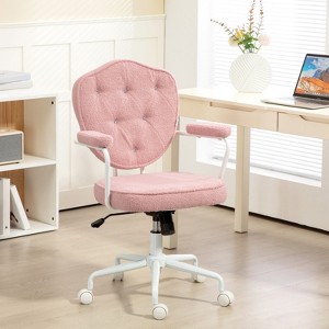 RISOKEYS Cute Home Office Chair with Rhinestone Back & Fluffy Teddy Fleece, Adjustable Height Swivel Computer Desk Chair for Office & Bedroom - 1 of 4
