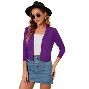 Coolmee Women's 3/4 Sleeve Cropped Cardigan Knit Sweaters Lightweight Open Front Shrug Bolero - 1 of 4