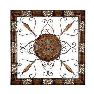 Olivia & May 45" x 45" Rustic Metal Ornamental Wall Decor Brown: Wrought Iron Artwork, Vertical Iron Sculpture - 1 of 4