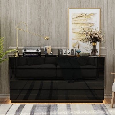 FUFU&GAGA High Gloss Dresser With Light Chest 8 Drawers and Tabletop