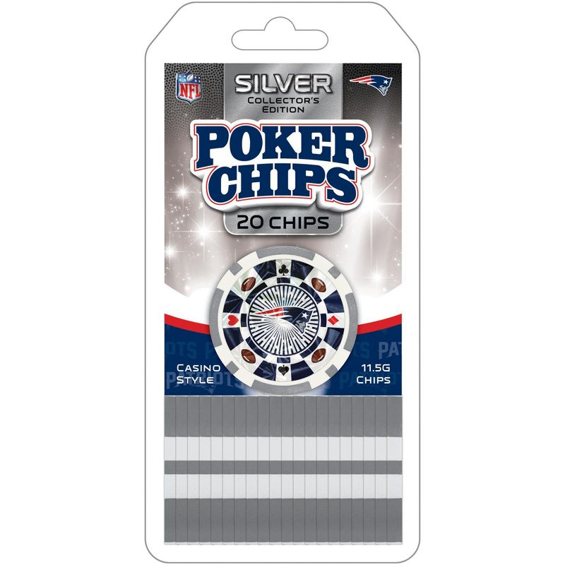 MasterPieces Casino Style 20 Piece 11.5 Gram Poker Chip Set NFL New England Patriots Silver Edition, 1 of 4