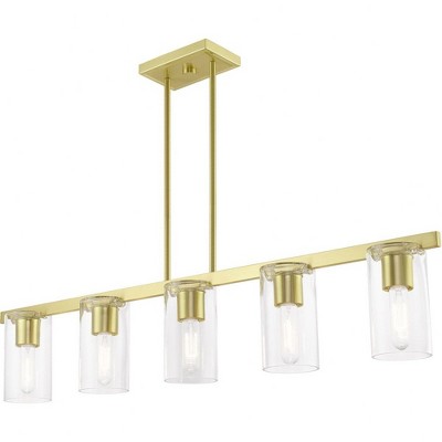 Clarion Sleek Satin Brass 5-Light Linear Chandelier with Clear Glass
