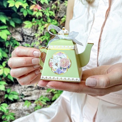 Assorted Pastel Floral Teapot Favor Boxes with Ribbon (Set of 24)