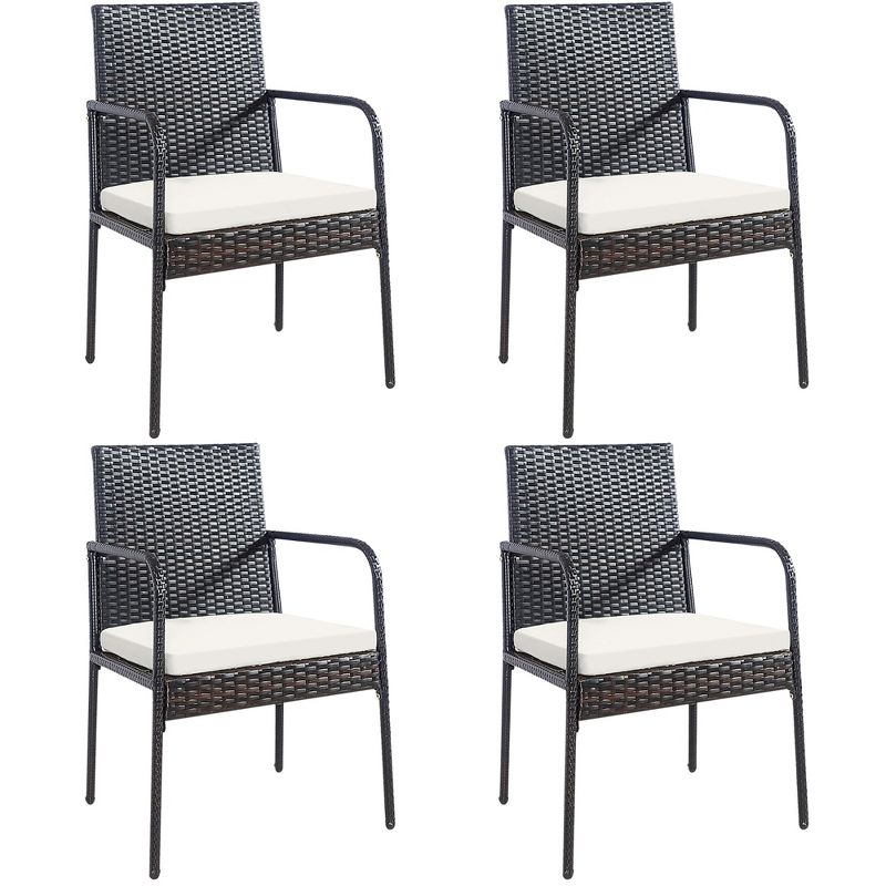 Costway 4PCS Patio Wicker Rattan Dining Chairs Cushioned Seats Armrest Garden, 1 of 11