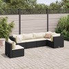 vidaXL 6 Piece Patio Lounge Set with Cushions - Black Poly Rattan, Weather-Resistant, Modular Design, Ideal for Outdoor, Garden, Deck, Terrace - 2 of 4