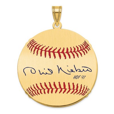 Black Bow Jewelry 14K Gold Plated Phil Niekro Signature LG Enamel Baseball Pendant