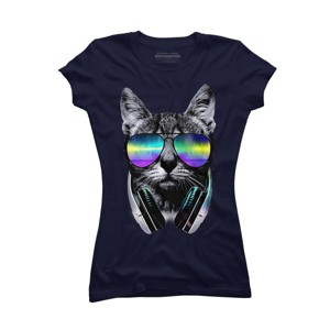 Junior's Design By Humans Music Lover Cat By clingcling T-Shirt - 1 of 3