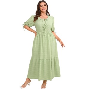 Women's Plus Size O-Neck Tunic Dress Loose Short Sleeve Midi Beach Swing  Dress with Pocket Tender Green 4XL : Target
