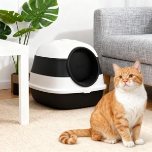 FONTOI Cute Foldable Cat Litter Box with Lid Enclosed Kitty Litter Boxes with High Sides, Air Freshener, Easy Clean, Black 20.5"* 16.3"*15" - 1 of 4