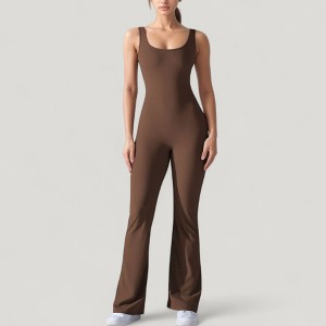 Anna-Kaci Active Women's Sleeveless Open Back Fitted Jumpsuit with Flare Leg Design - 1 of 4