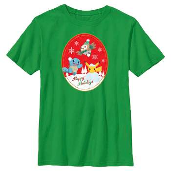 Boy's Pokemon Christmas Happy Holidays Patch T-Shirt